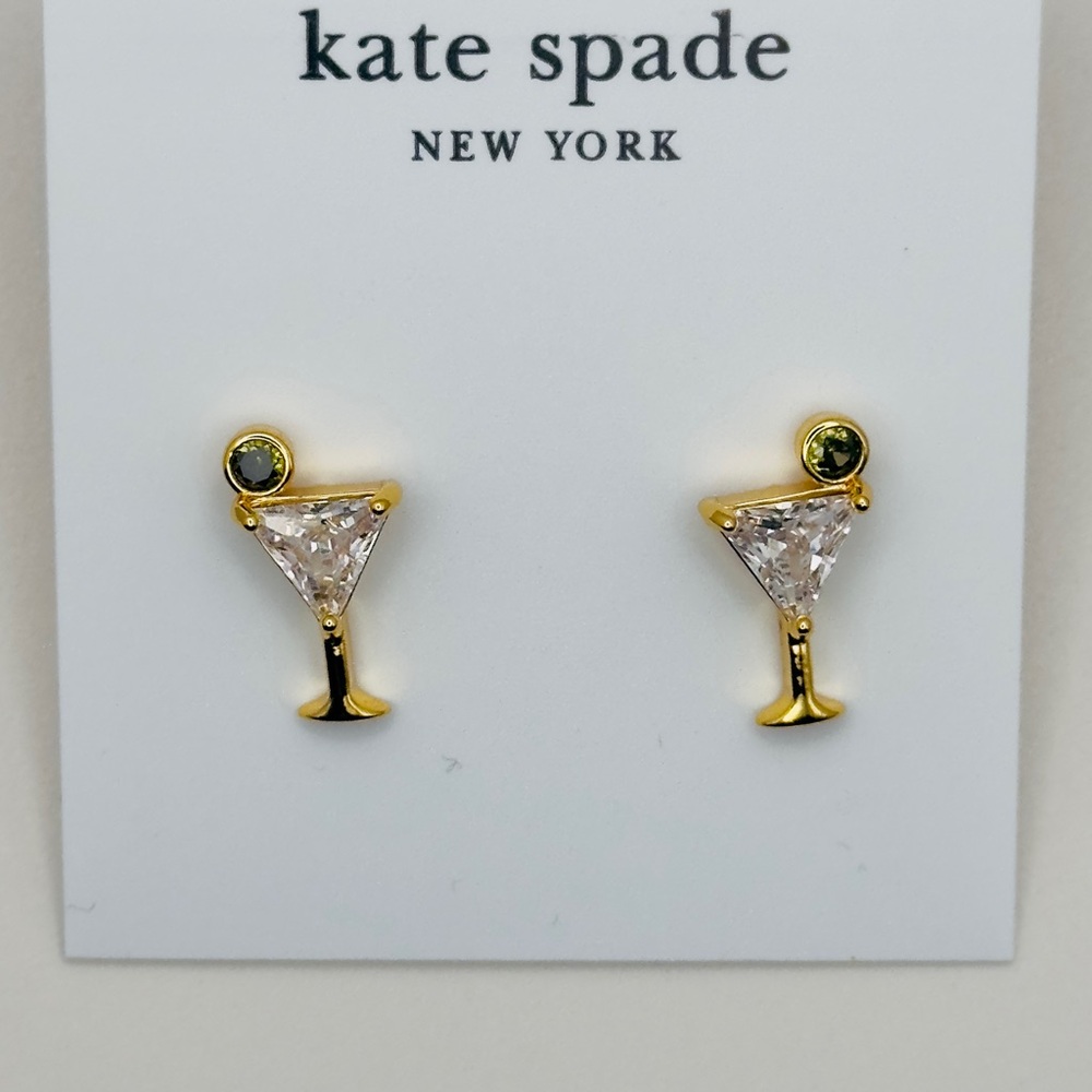 Kate Spade Gold and Green Martini Earrings - Picture 2 of 3